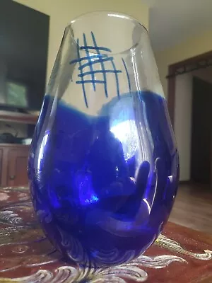 Buy Cobalt Blue Glass Vase, Hand Blown Blue Glass Vase. Vintage • 11.53£