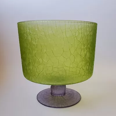 Buy Crackle Pattern Glass Pedestal Bowl Mid Century Vintage Green Purple 8  • 112.90£