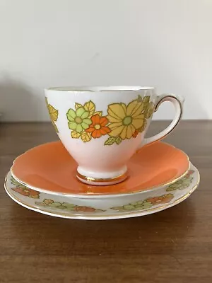 Buy Vintage Sutherland 60s  Tea Trio Orange Yellow Flower Power Cup Saucer Plate • 9.95£