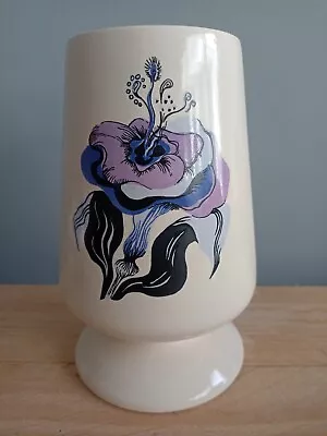 Buy New Devon Pottery Mid Century Vintage Vase Cream Purple Flower Swirl Ceramic • 7£