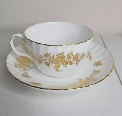 Buy Tea Pair Minton Marlow Gold H-5017 Cup & Saucer Set Vintage Flower Pattern • 21.58£