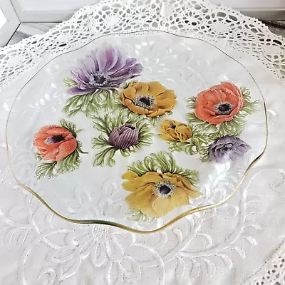Buy Vintage CHANCE Glass Floral Fluted Cake / Sandwich Dish 9.5 Inch Diameter • 12£