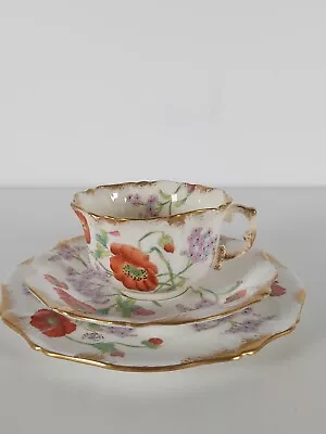 Buy Rare Antique Hammersley & Co Poppies Gilded Tea Cup, Saucer And Plate • 70£