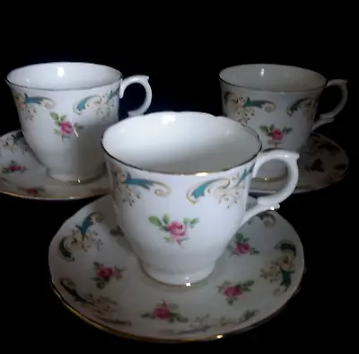 Buy Vintage English Fine Bone China CROWN 3 Cups Saucers Collection • 21£