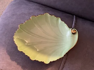 Buy Vintage Carlton Ware Porcelain Green & Gilt Leaf Shaped Dish • 5.50£