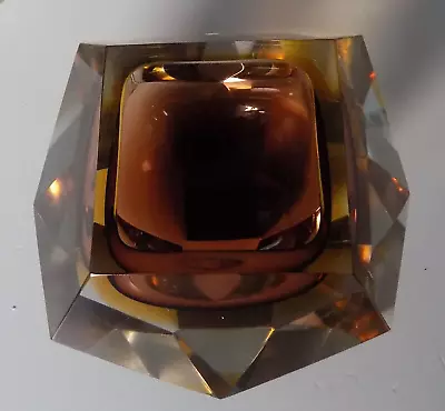 Buy Stunning Multi Faceted Amber Geometric Glass Bowl Paperweight Art Deco 1960's • 40£