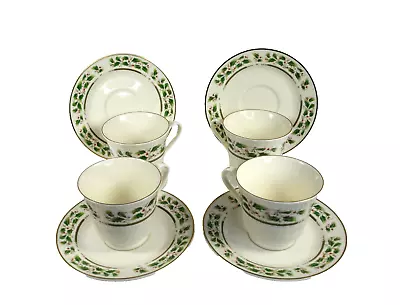 Buy Royal Limited Holly Holiday Set Of 4 Cups & Saucers 6 Oz. Footed Gold Trim  EUC • 18.29£