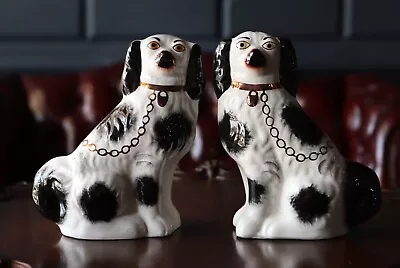 Buy Large 11  STAFFORDSHIRE KENT England Spaniel Black & White Mantle Dogs Pair • 355.21£