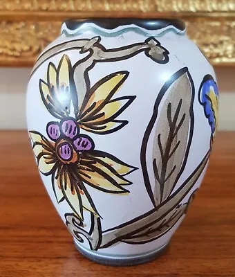 Buy Vintage Hand Painted Mid Century Floral Vase Attributed As Flora Holland C1960s • 13.50£