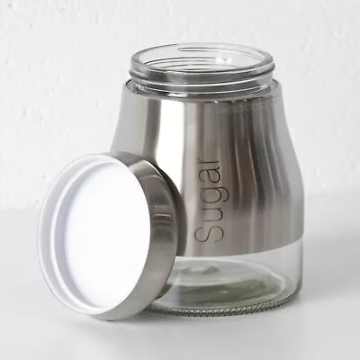 Buy Brushed Stainless Steel & Clear Glass Sugar Jar Kitchen Storage Container Pot • 10£