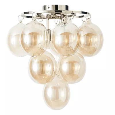 Buy Visconte Maiori Ceiling Light Small Flush With Champagne Tinted Shades - Nickel  • 150£