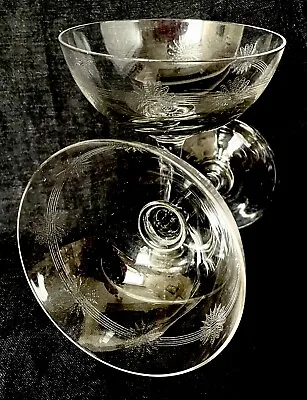 Buy EXQUISITE PAIR Of EDWARDIAN ETCHED CHAMPAGNE SAUCERS/COUPES C1910 • 60£