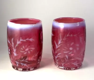 Buy Fenton Cranberry Daisy And Fern Rounded Tumbler 4  Barrel Style Opalescent Rim • 72.17£