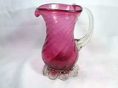 Buy Antique Victorian Cranberry Rifled / Spiral Jug On Feet • 35£