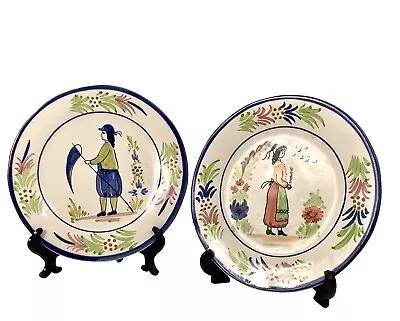 Buy Henriot Quimper Faience Mistral Campagne 2 Salad Plate Man Woman Round 8.5” • 36.98£
