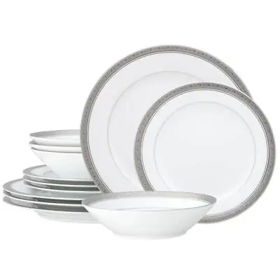 Buy Noritake Dinnerware Set 12-Pcs Scrolling Leaves/Platinum Band (Service-For-4) • 201.06£