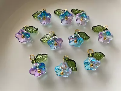 Buy Beautiful 10pcs  Glass Czech Bells Flower With Acrylic Leaf Charms..lot A3 • 3.99£
