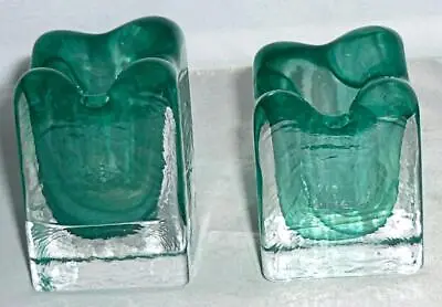 Buy 2 Adrian Sankey Green Swirl Square Organic Molar Glass Candlestick Candle Holder • 12.99£