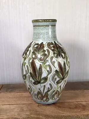 Buy Vintage Bourne Denby Glyn College Green Leaf Pattern Large Vase 28cm Tall • 25£