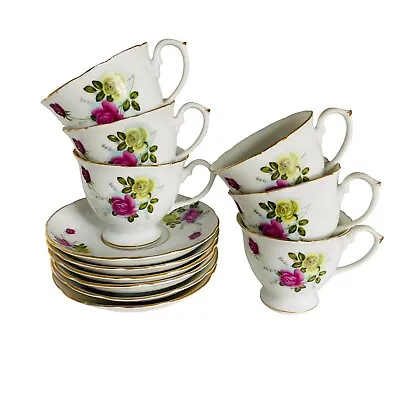 Buy Vintage Tea Set 12 Piece White Pink Roses China For 6 People Mothers Day Chintzy • 24.99£