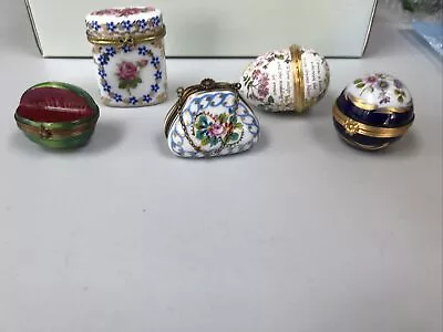 Buy 5 French Limoges Trinket Boxes, Porcelain, 5 Designs Hand Painted & 4  Stamped • 45£