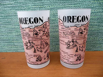 Buy Vintage Pair Frosted Tumblers Oregon Souvenir Scenic Barware Mid Century Glasses • 9.54£