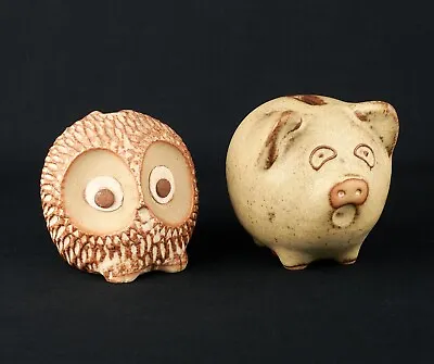 Buy Two Vintage Small Studio Pottery Stoneware Money Boxes Owl & Pig • 11£