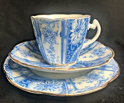 Buy Lovely Antique Tea Set Trio In A Striking Blue & White Pattern By Taylor & Kent • 9.99£