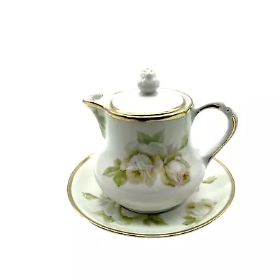Buy VTG Bone China Hand Painted Roses 10oz Teapot & Underplate Set Gold Trim Prussia • 23.70£