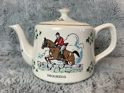 Buy Vintage Carrigaline Pottery Tea Pot Ireland Equestrian Jockey & Horse Shamrock • 29.99£