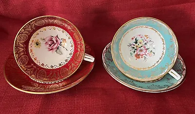 Buy Royal Stafford Bone China Gold Encrusted Footed Floral 2 Tea Cups & 2 Saucers • 137.73£