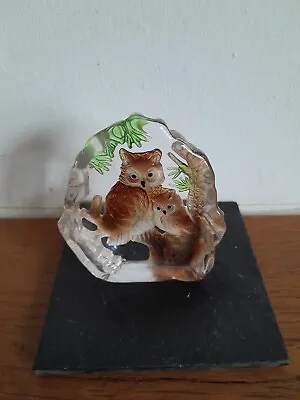 Buy Vintage  Crystal Glass  Paperweight With Owl - 3x3  Mother And Baby. • 4.99£