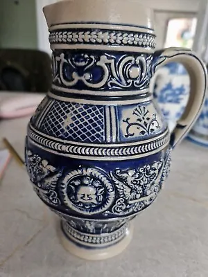 Buy German  Blue Ceramic Pottery  jug Floral  • 10£