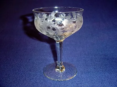 Buy CRYSTAL STEM CHAMPAGNE SHERBERT WINE GLASS SCOTCH THISTLE ETCHING VINTAGE 1920's • 20.87£