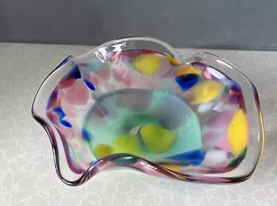 Buy Langham Glass Norfolk Rainbow Handmade Frilled Edge Bowl 17cm X 19cm • 19.90£