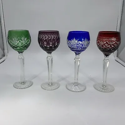 Buy Set Of 4 Colorful Bohemian Czech Crystal Cordials Liqueurs Cut To Clear Marsala • 115.82£