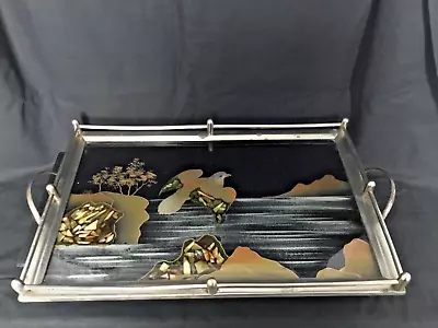 Buy French Art Deco Chrome And Glass  Bird Of Paradise Mop Inlaid Gallery Tray • 55£