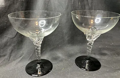 Buy 2 Superb Vintage Crystal Champagne Coupe Saucer Glass Ornate Stem Bar Wine Black • 38£
