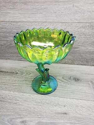 Buy Vtg Indiana Green Carnival Glass Tulip Lotus Blossom Tall Footed Compote • 24.33£