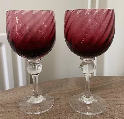 Buy Vintage Pair Of Cranberry Glass, Wine Glasses, Handblown, Heavy, Elegant, Rare • 10£