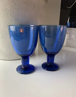 Buy 2 Of Iittala Verna Cobalt Blue Wine Glasses Designed By Kerttu Nurminen Vintage • 74£