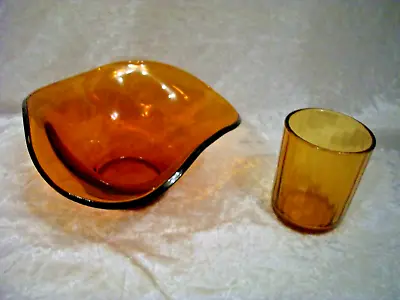 Buy Vintage Amber Glass Bowl And Tumbler • 7£