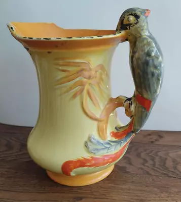 Buy Vintage Burleigh Ware Art Deco Yellow Green Parrot Handle Jug / Pitcher / Vase • 20£
