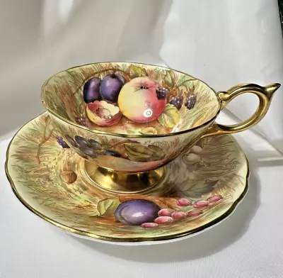 Buy AYNSLEY Wide Mouth Cup & Saucer Gold ORCHARD FRUIT England Teacup Signed D JONES • 105.65£