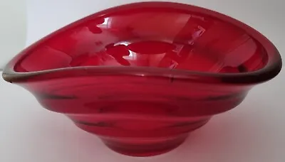 Buy Swedish Art Glass Gullaskruf Vintage 1950's Red Ribbed Bowl • 25£