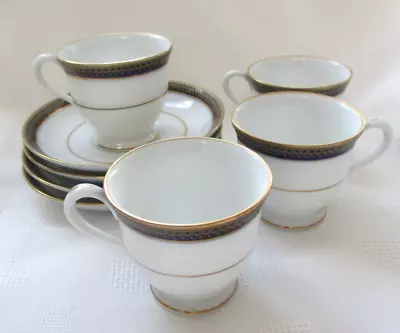 Buy 4 X  Noritake Demitasse Cups & Saucers Coffee Espresso P561 White, Gold & Blue • 16.99£