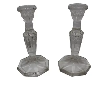 Buy Vintage Pair Of Decorative Cut Pressed Glass Candlesticks • 14.95£