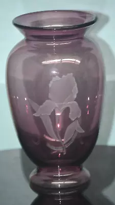 Buy Fenton Art Glass Iris Collection Amethyst Vase Handcrafted & Signed • 23.98£