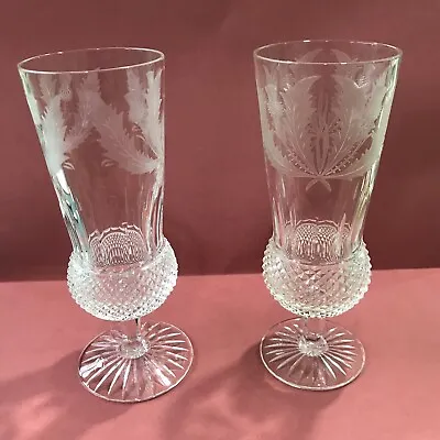 Buy Edinburgh Crystal Thistle - Pair Of Champagne Flutes Hand Made Glassware Markers • 150£