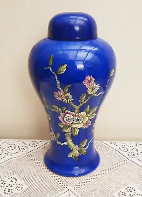 Buy Vintage Crown Devon Fieldings Temple Jar Prunus Spring Blossom Royal Blue  • 30£